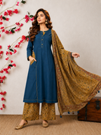 Elegant Indigo Blue Cotton Kurta Set with Kalamkari Print Palazo & Dupatta