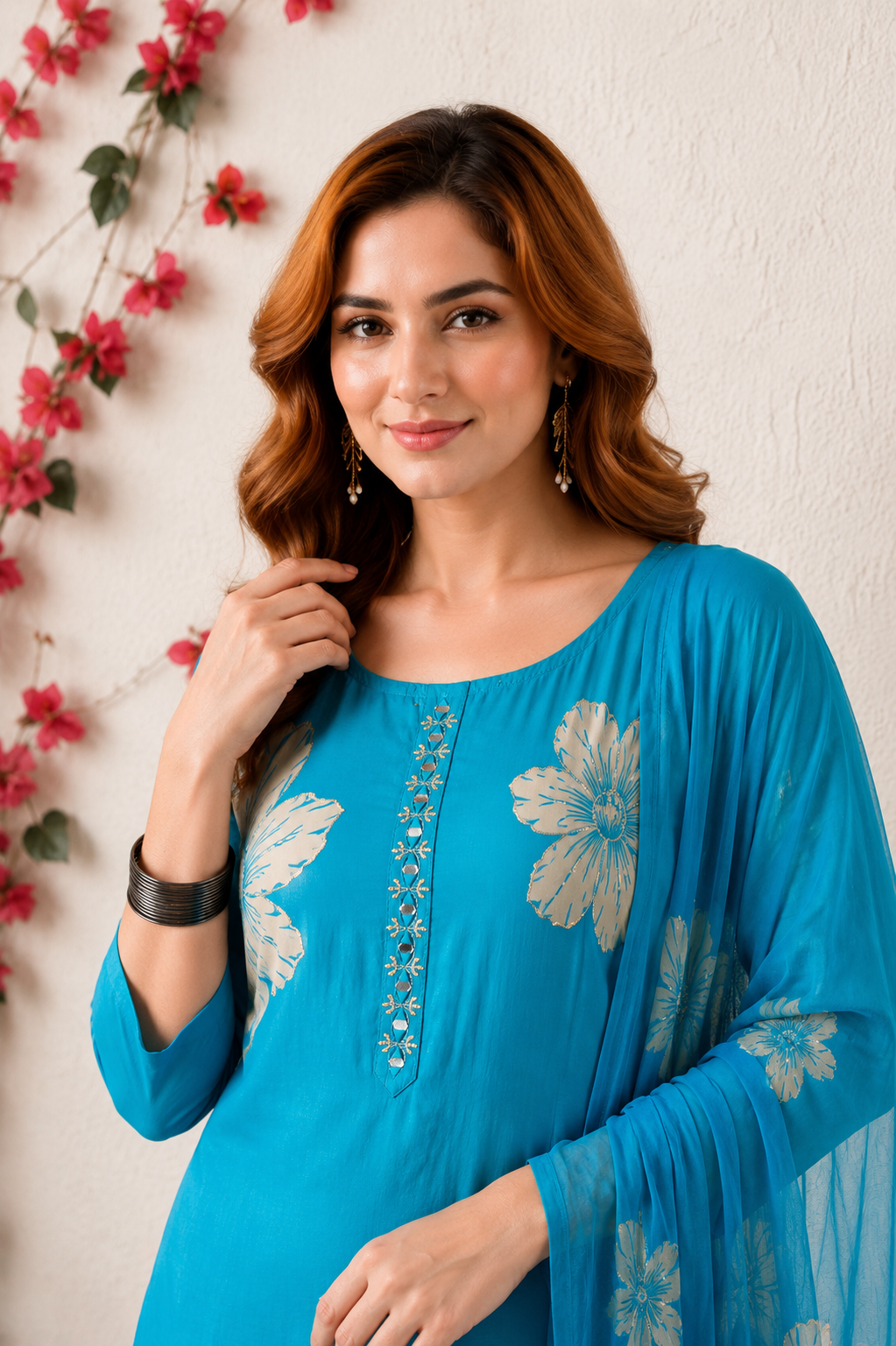 Azure Floral Straight Kurta Set with Dupatta