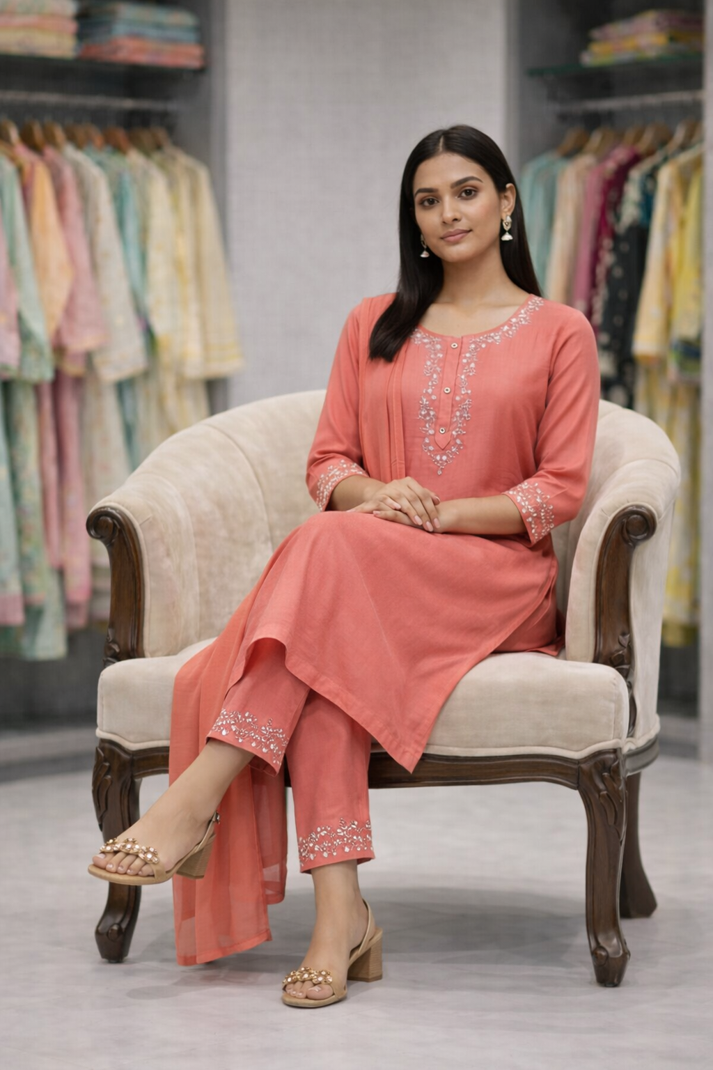 Koshaari Rose Grace Embroidered Kurti Set