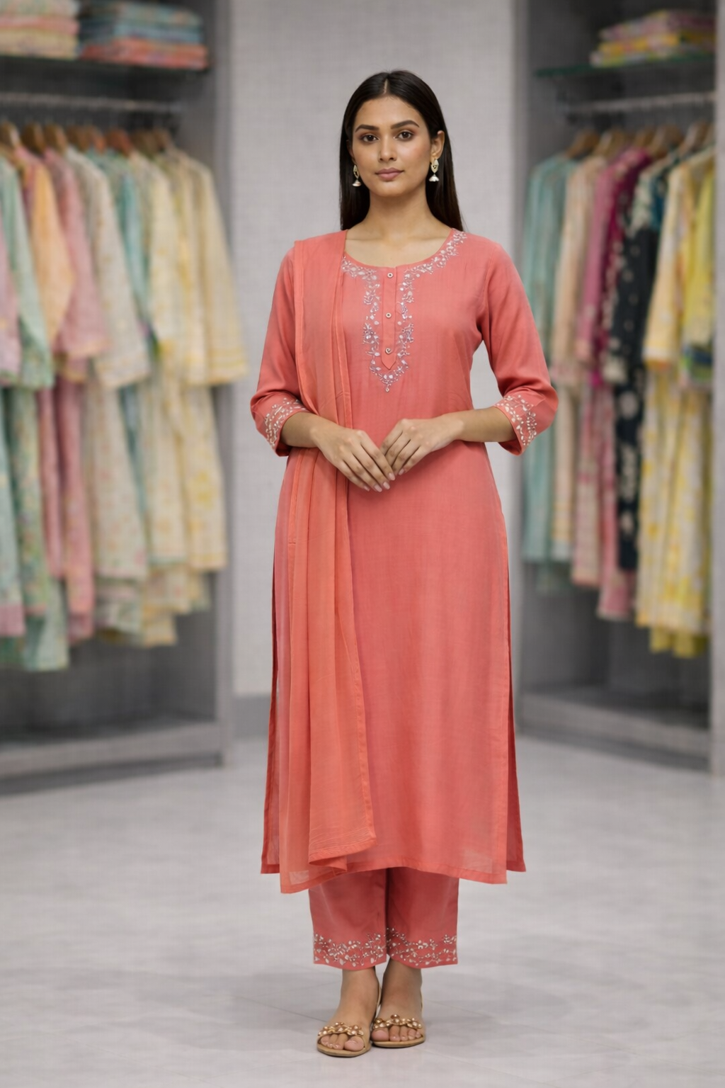 Koshaari Rose Grace Embroidered Kurti Set