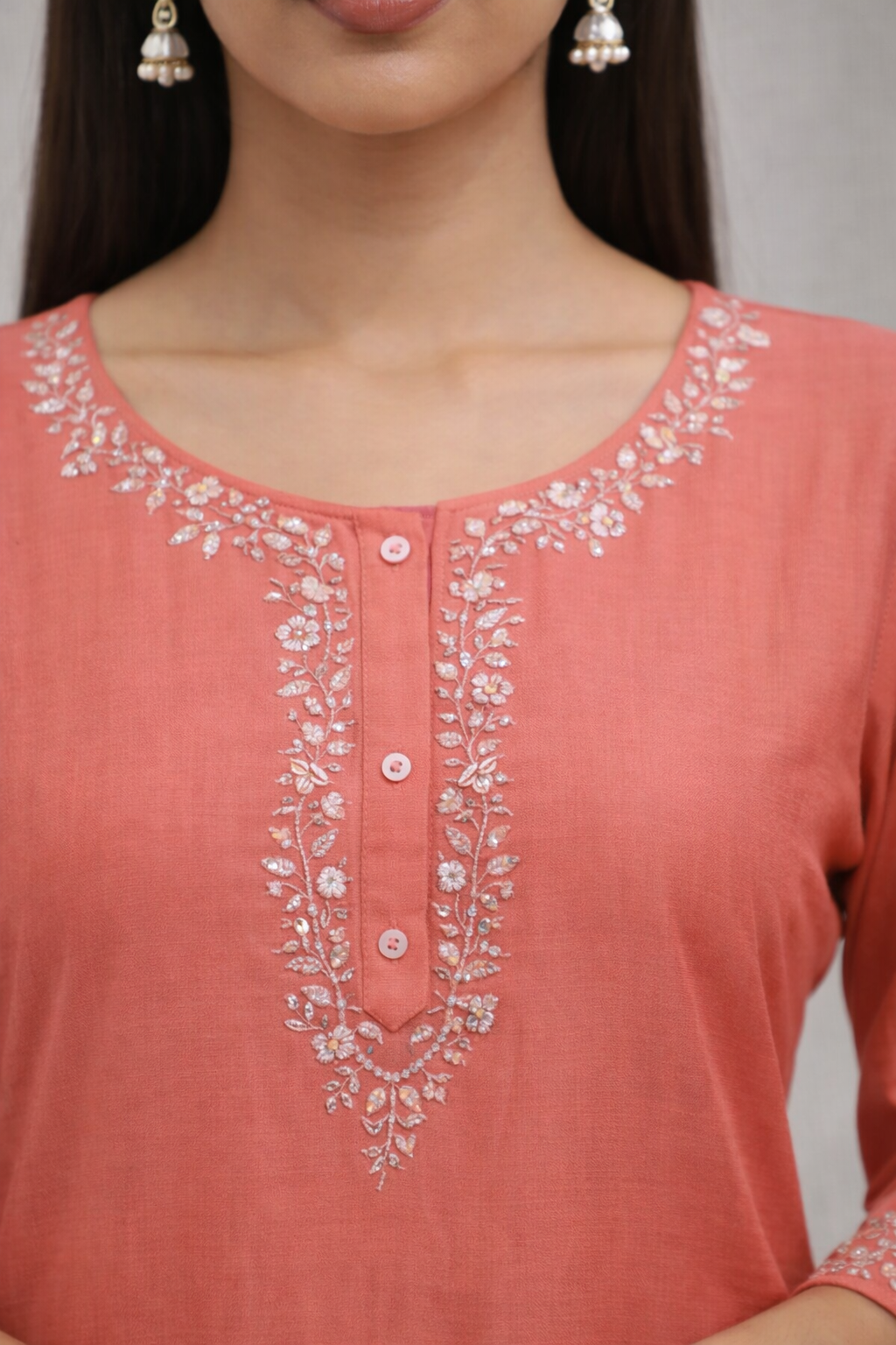 Koshaari Rose Grace Embroidered Kurti Set