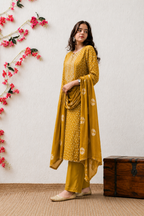 Mustard Bandhani Cotton Suit Set