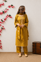 Mustard Bandhani Cotton Suit Set