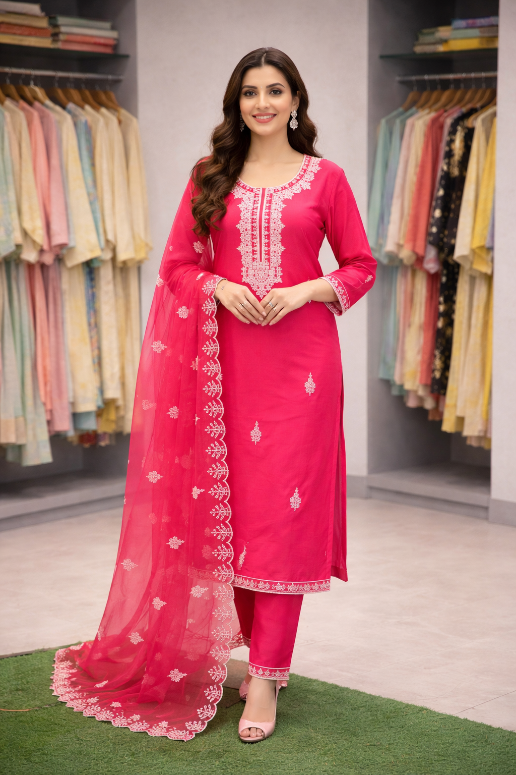 Ruby Grace Thread work Kurti Set with Organza Dupatta