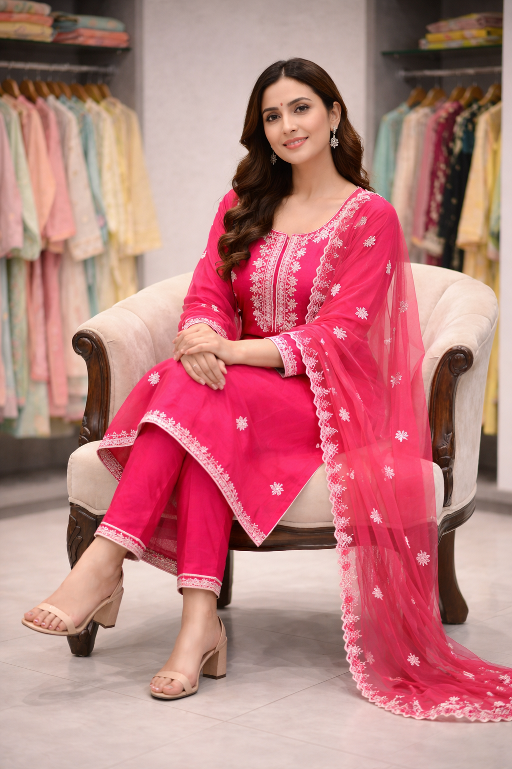 Ruby Grace Thread work Kurti Set with Organza Dupatta