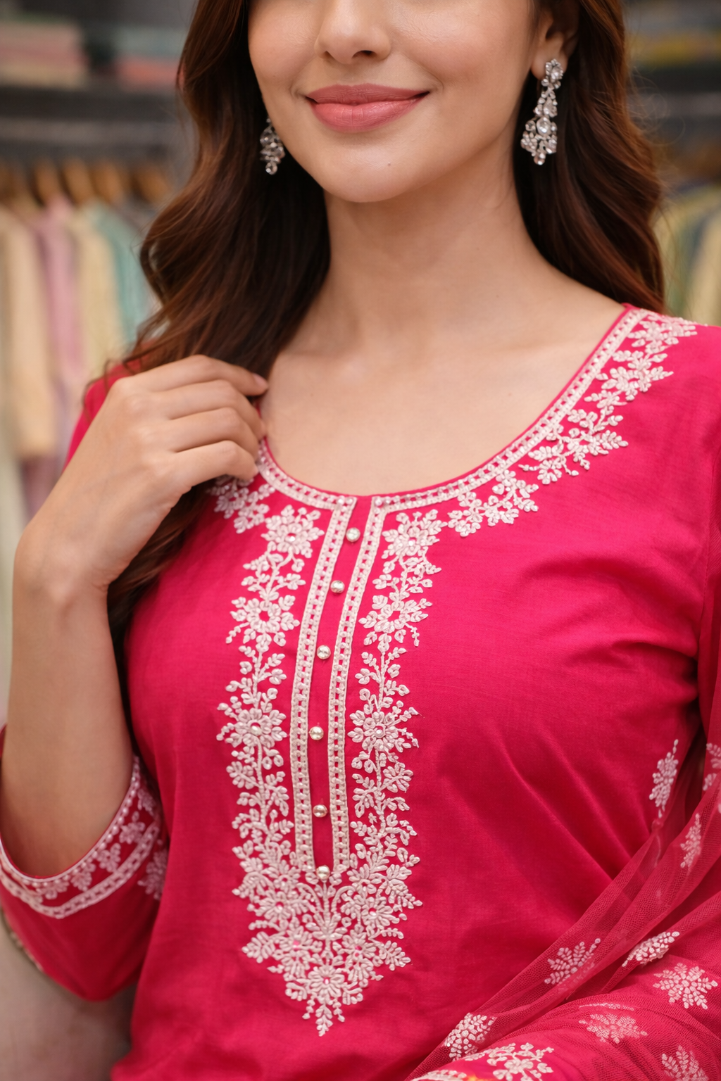 Ruby Grace Thread work Kurti Set with Organza Dupatta