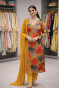 Sunshine Bloom Yellow Floral Kurti Set