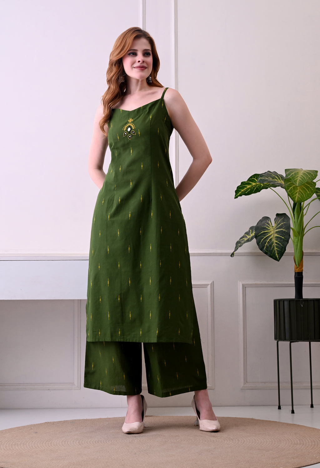 Mehendi Green Embroidered Kurti with Trousers
