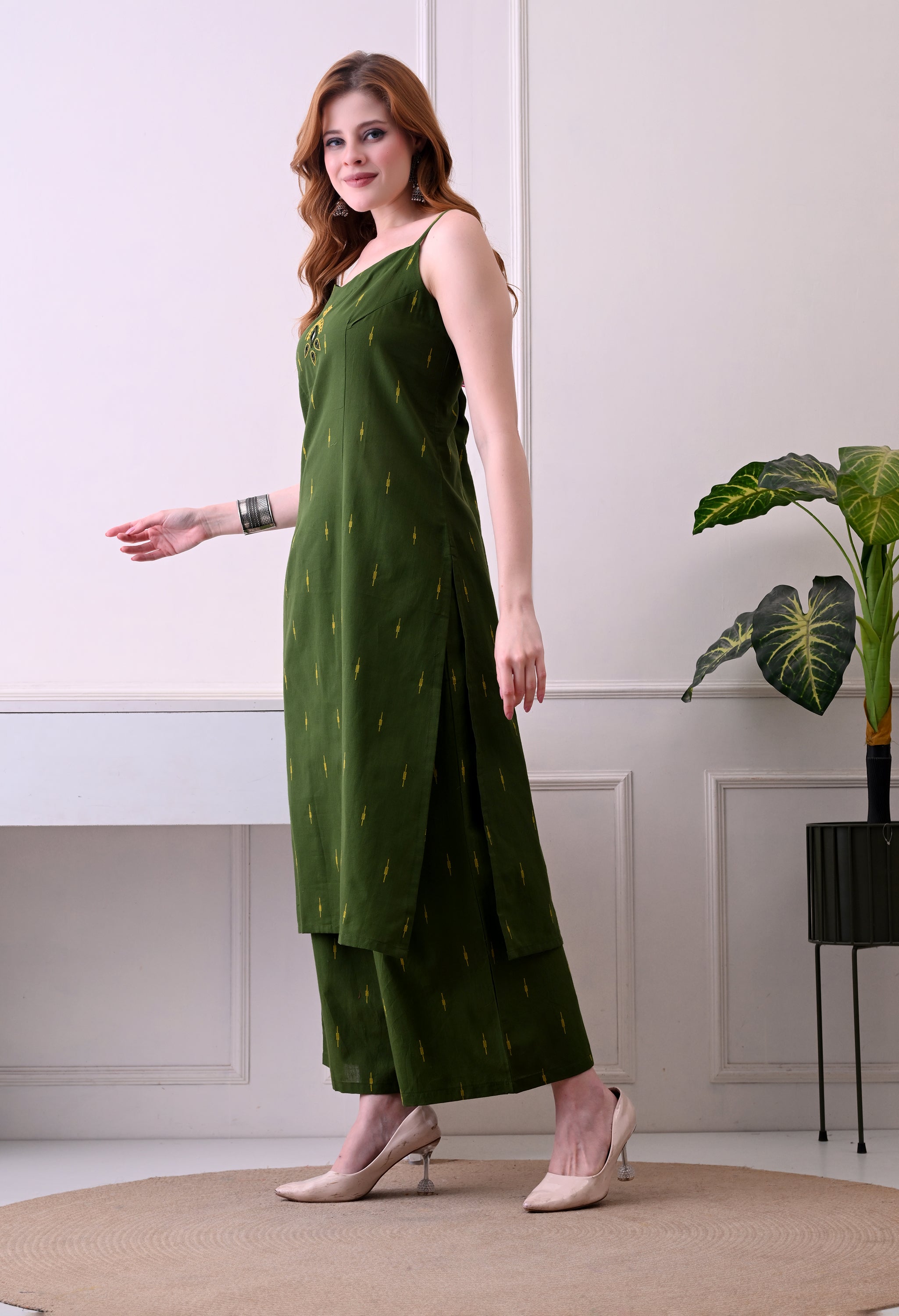 Mehendi Green Embroidered Kurti with Trousers