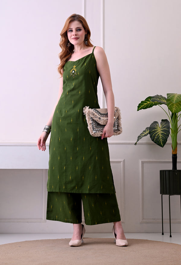 Mehendi Green Embroidered Kurti with Trousers