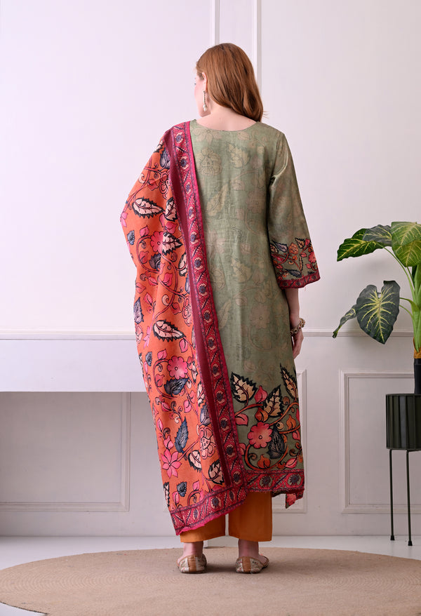 Sage Green & Mustard Floral Kurta Set
