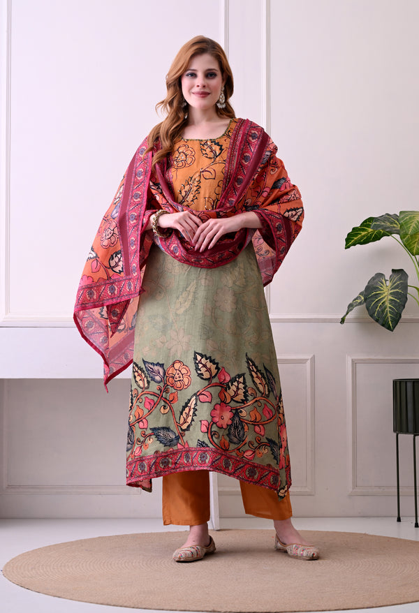 Sage Green & Mustard Floral Kurta Set