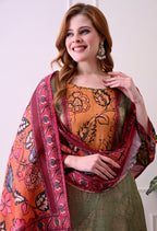Sage Green & Mustard Floral Kurta Set