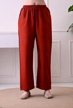 Rust Red Mirror-Work Kurta Set with Striped Dupatta