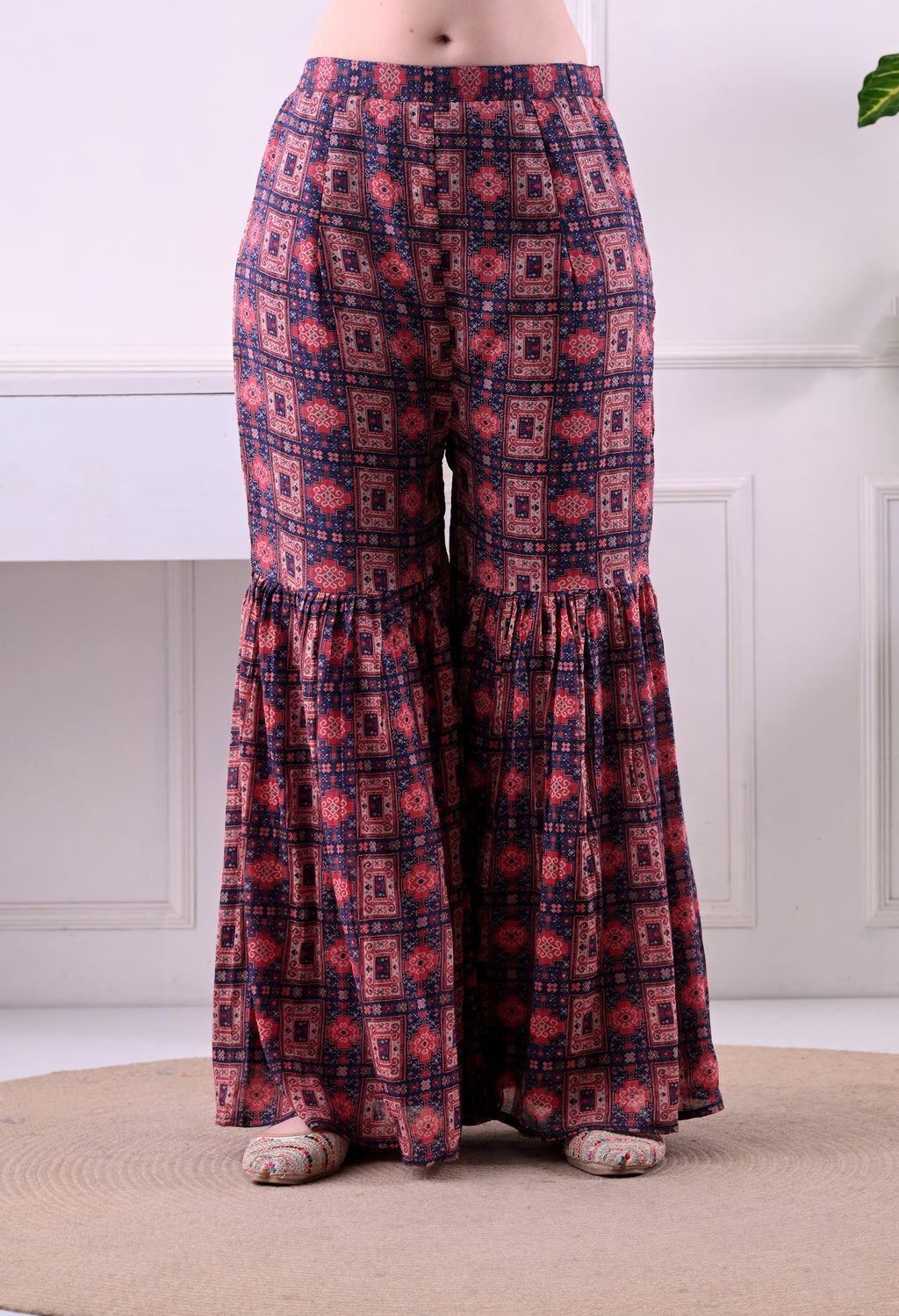 Off-White & Red Sleeveless Cotton Sharara Set