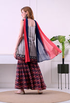 Off-White & Red Sleeveless Cotton Sharara Set