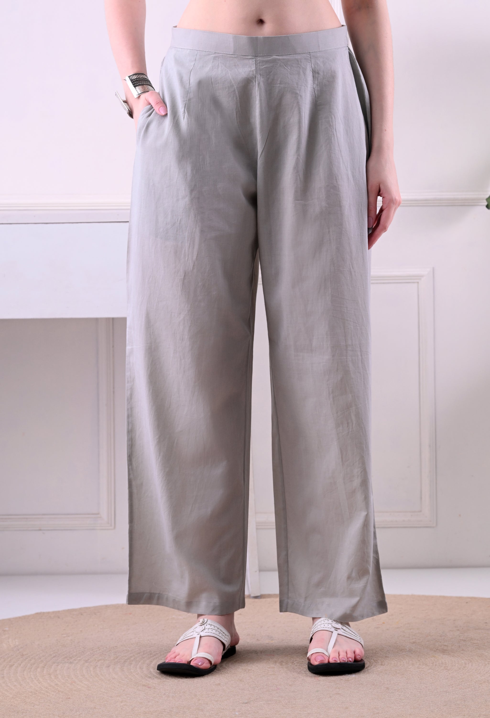 Ash Grey & Black Paisley Print Kurta Set with Striped Dupatta