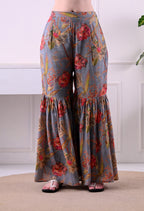 Sarara suit florel print with merer work