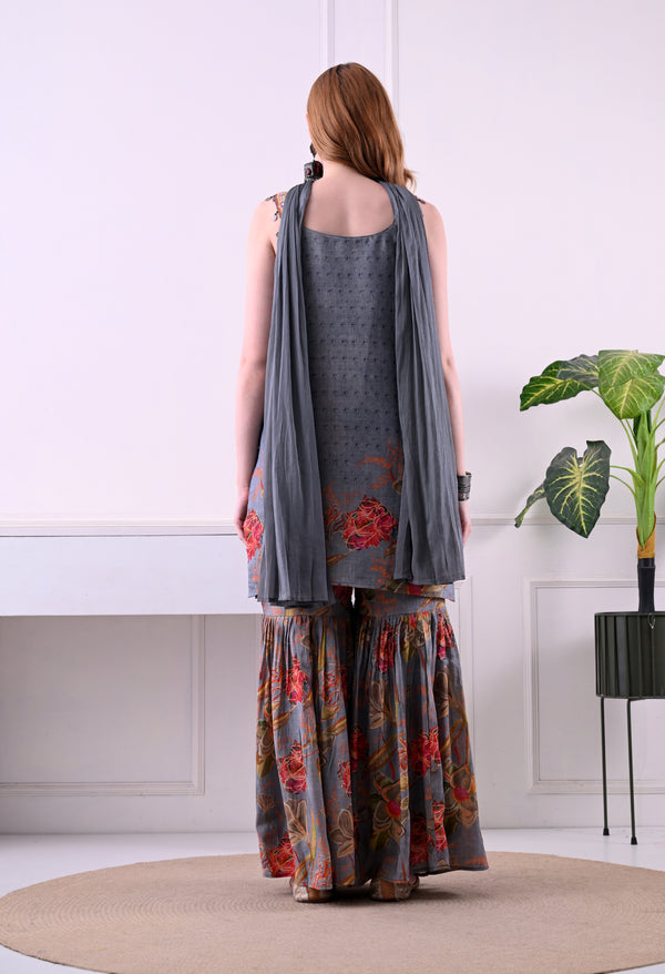 Sarara suit florel print with merer work