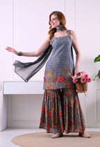 Sarara suit florel print with merer work