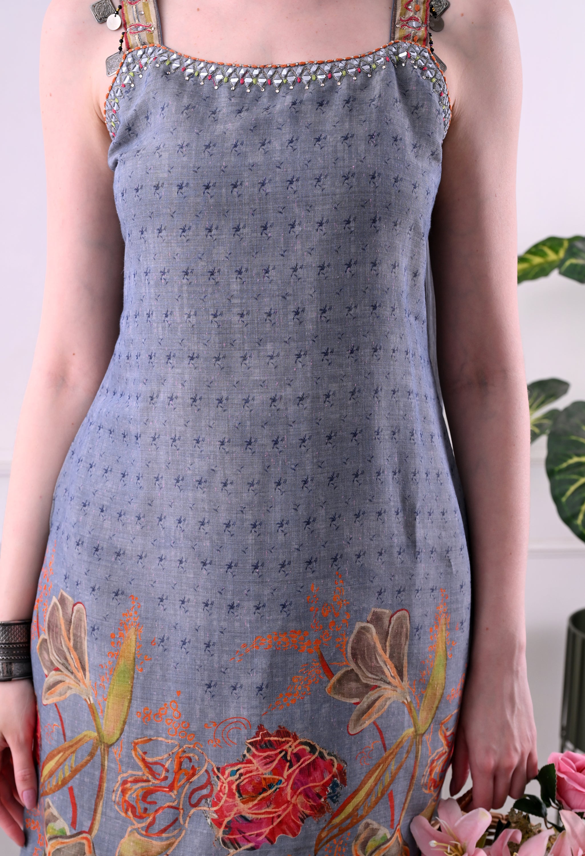 Sarara suit florel print with merer work