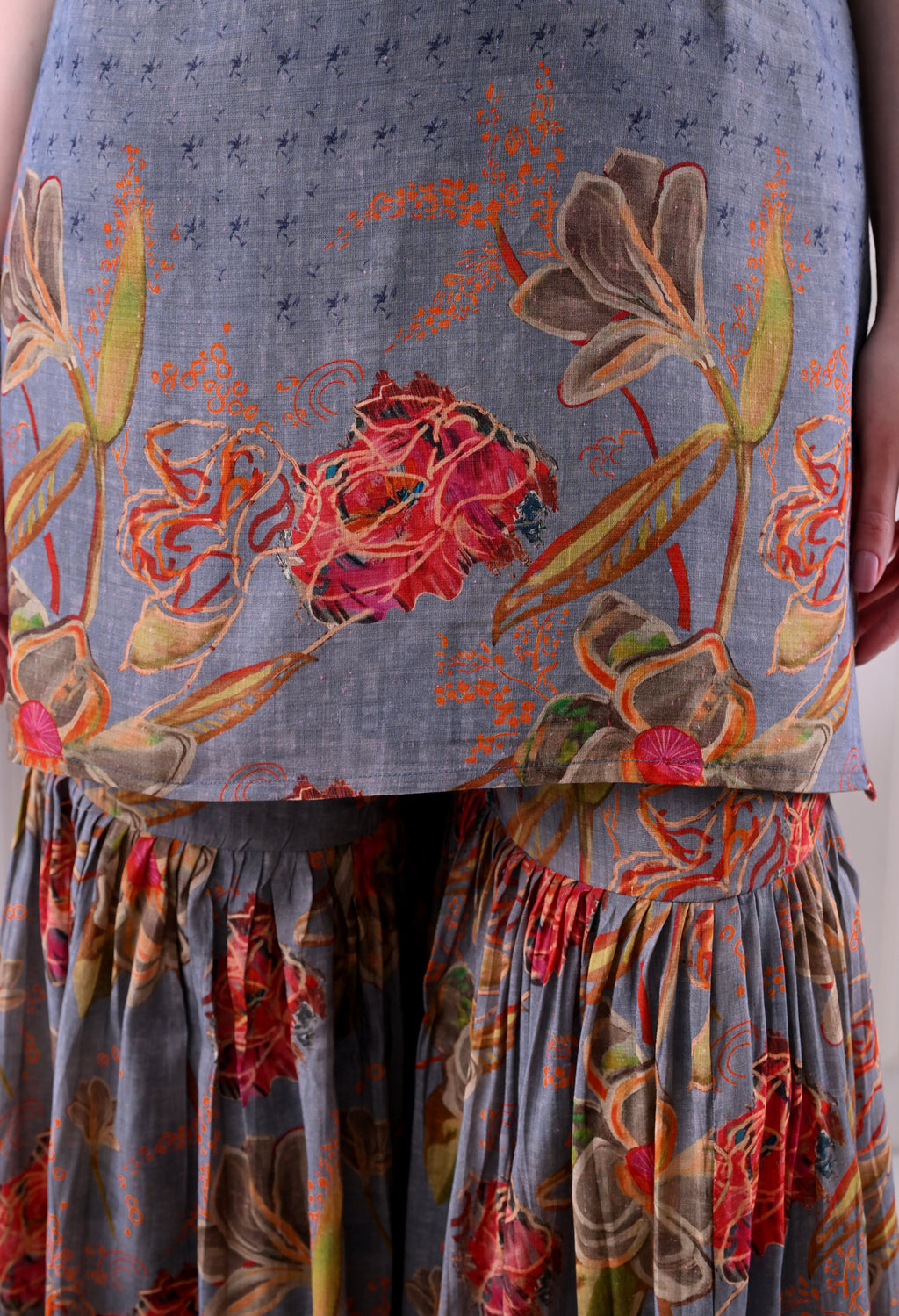 Sarara suit florel print with merer work
