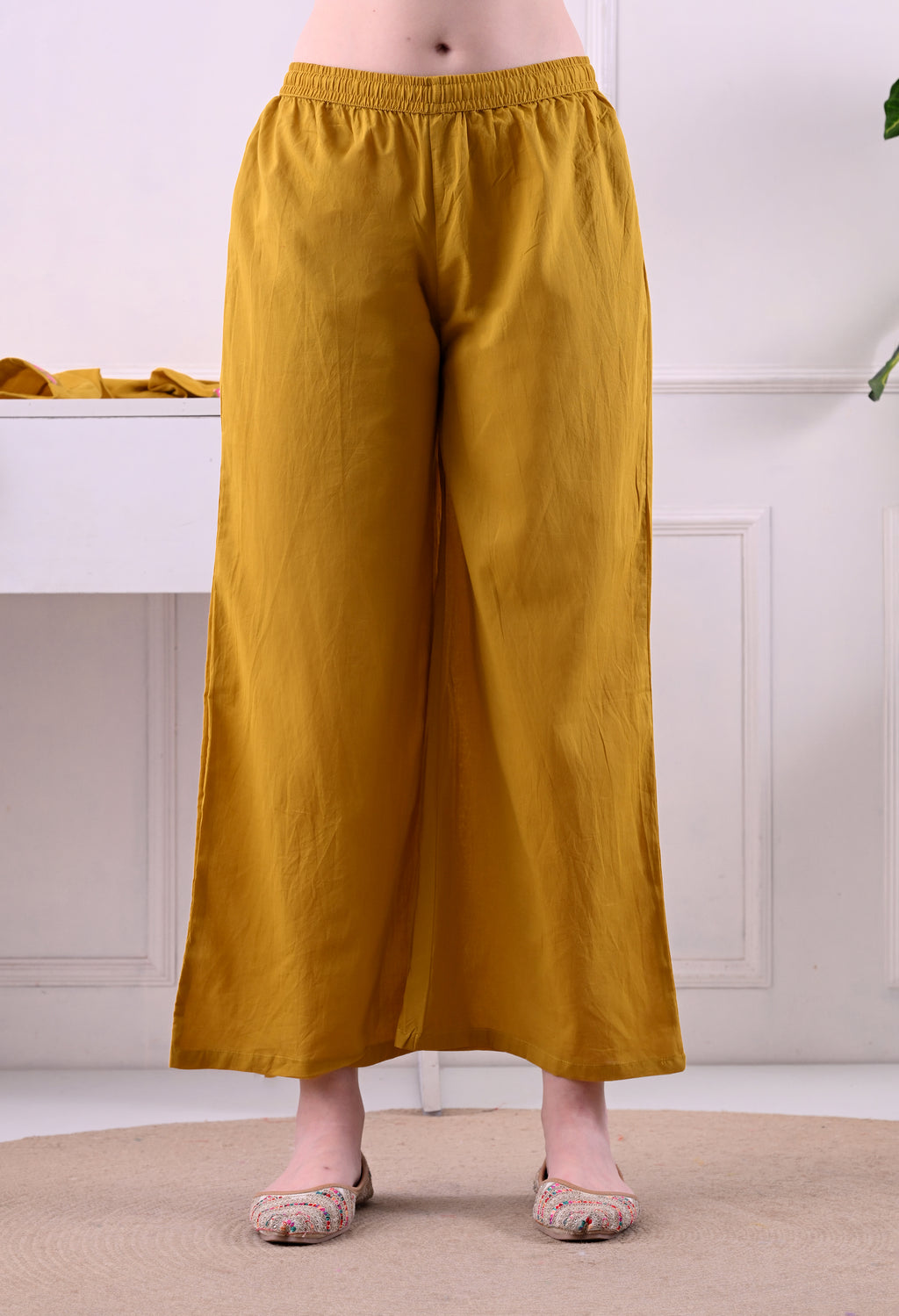 Mustard Mal Cotton A-Line Suit Set with Embellished Dupatta