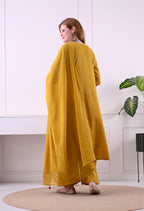 Mustard Mal Cotton A-Line Suit Set with Embellished Dupatta