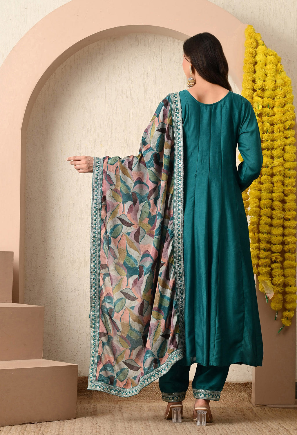 Teal Azure Zari-Work Anarkali Set
