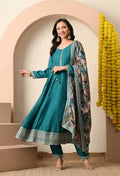 Teal Azure Zari-Work Anarkali Set