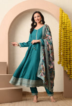 Teal Azure Zari-Work Anarkali Set