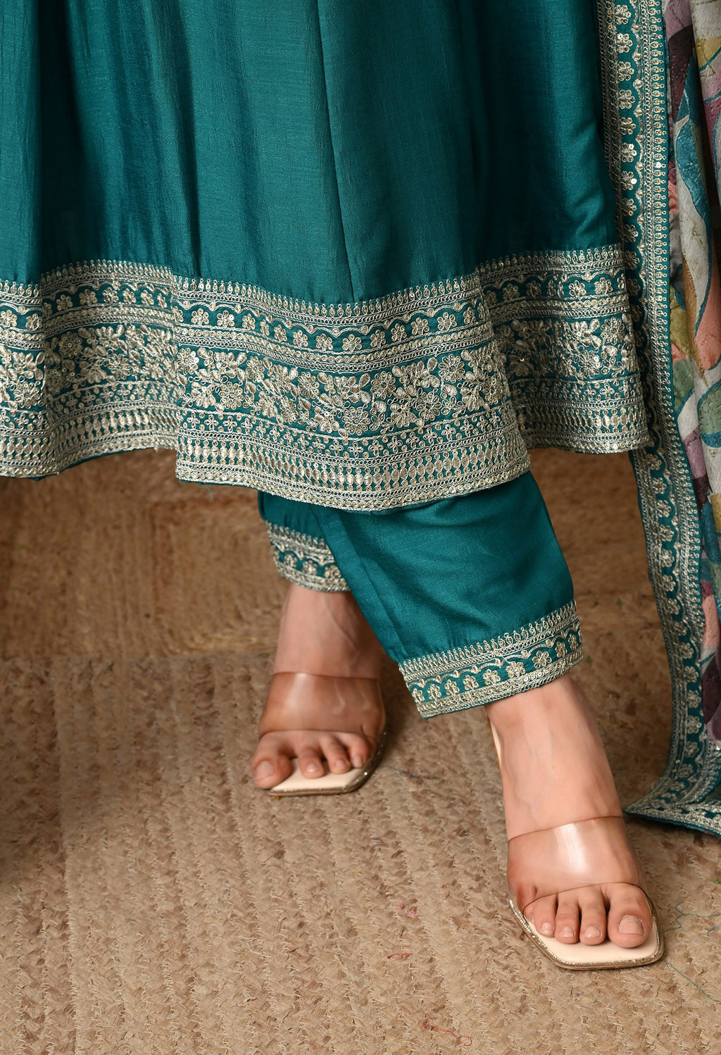 Teal Azure Zari-Work Anarkali Set