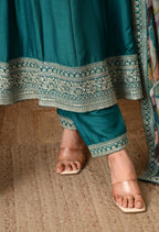 Teal Azure Zari-Work Anarkali Set