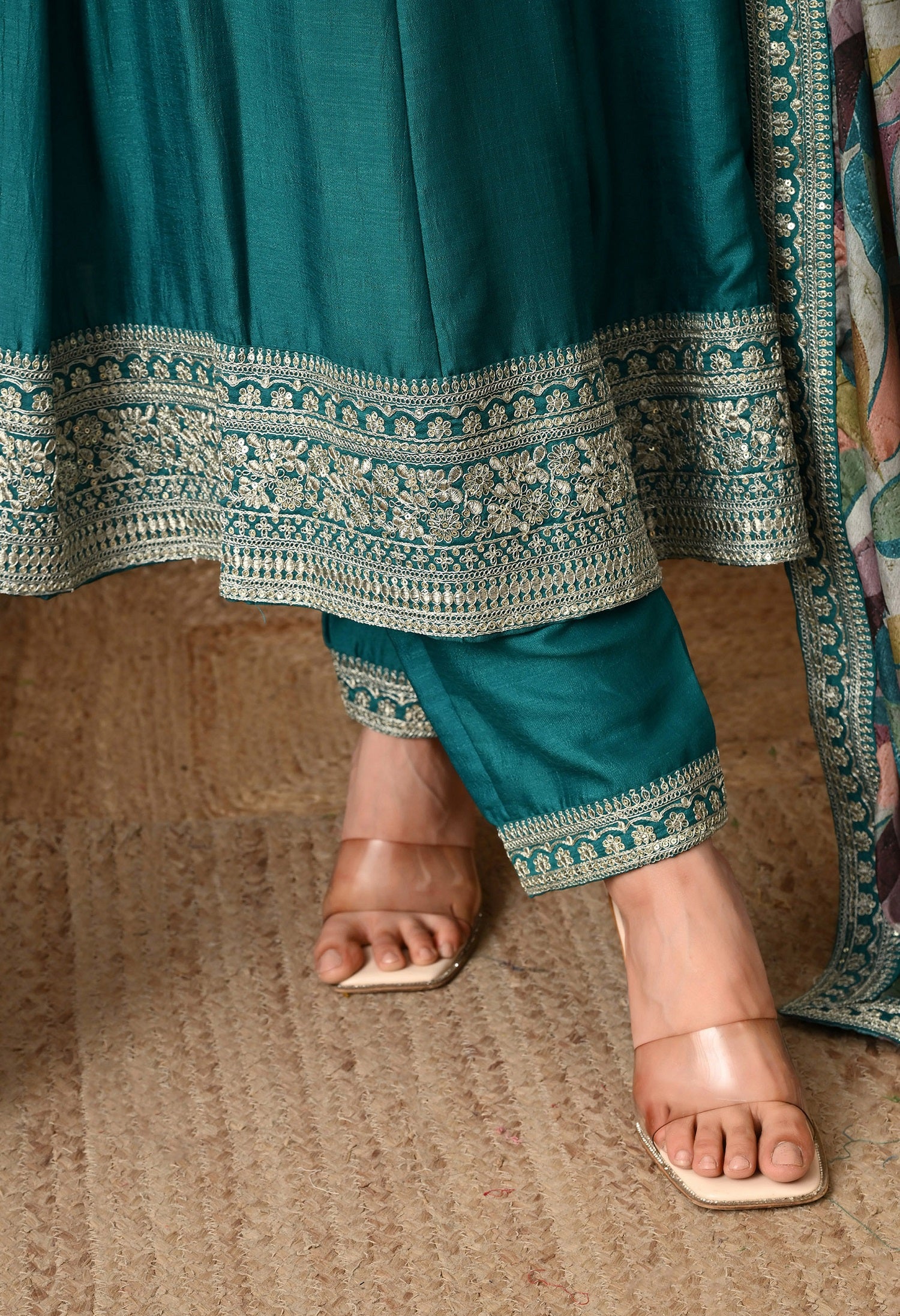 Teal Azure Zari-Work Anarkali Set