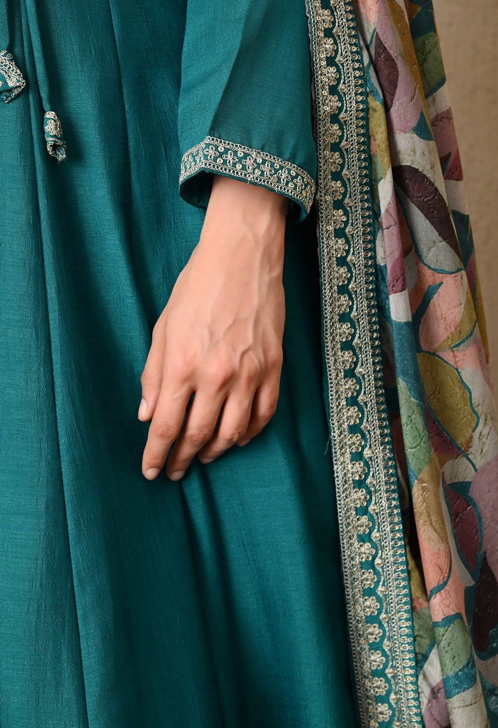 Teal Azure Zari-Work Anarkali Set