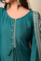 Teal Azure Zari-Work Anarkali Set