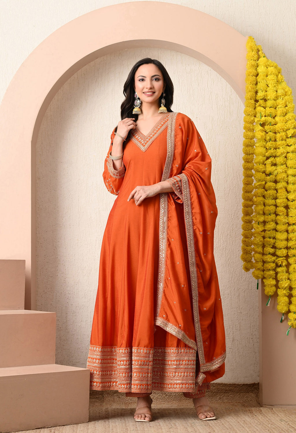 Saffron Glow Anarkali Set