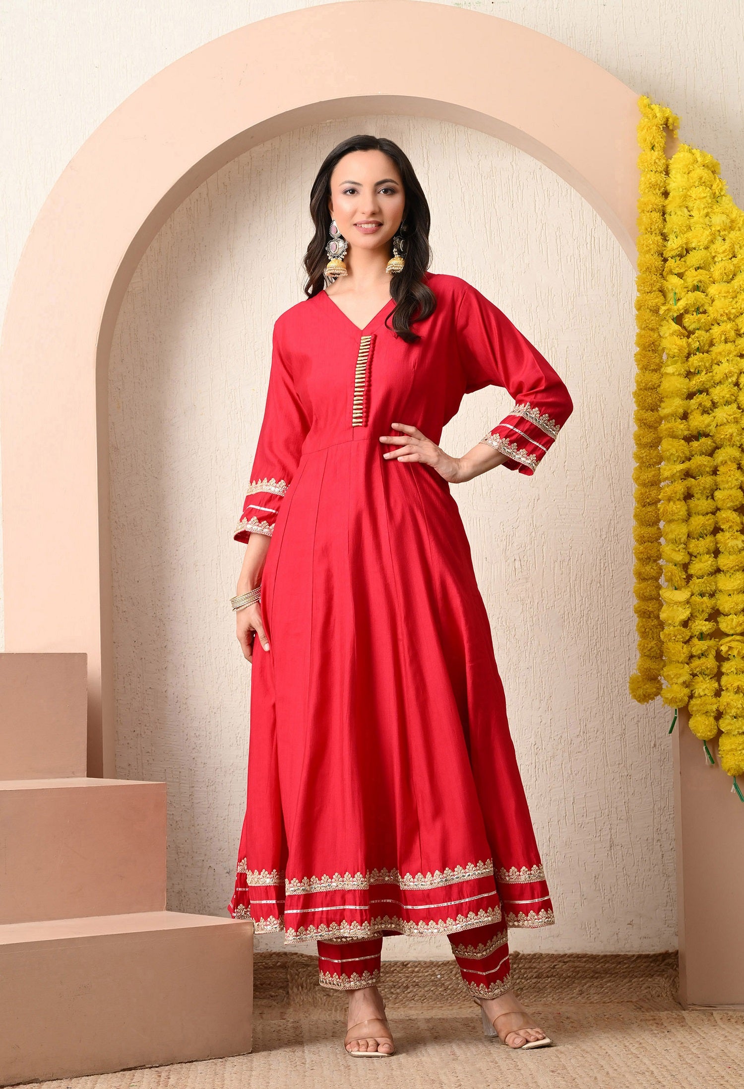 Crimson Heritage Anarkali Set