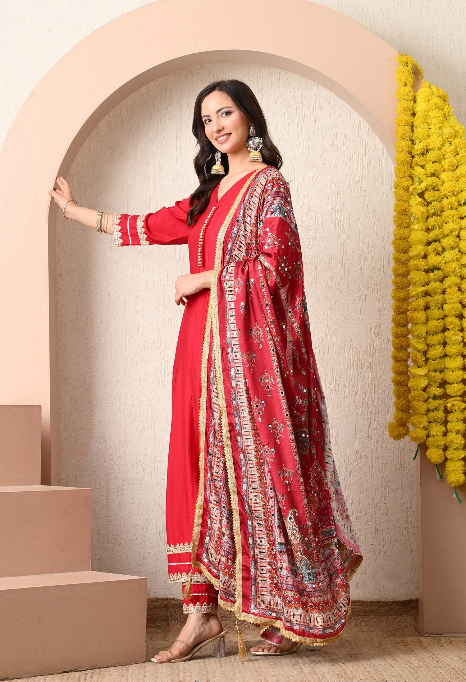 Crimson Heritage Anarkali Set