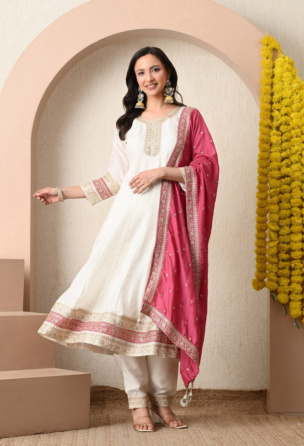 Off-White Embroidered Kurta Set