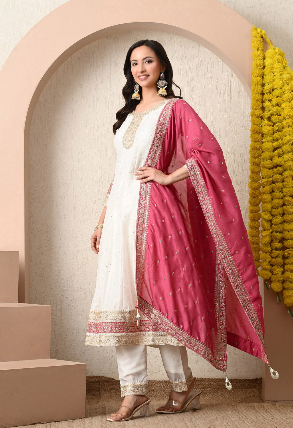 Off-White Embroidered Kurta Set