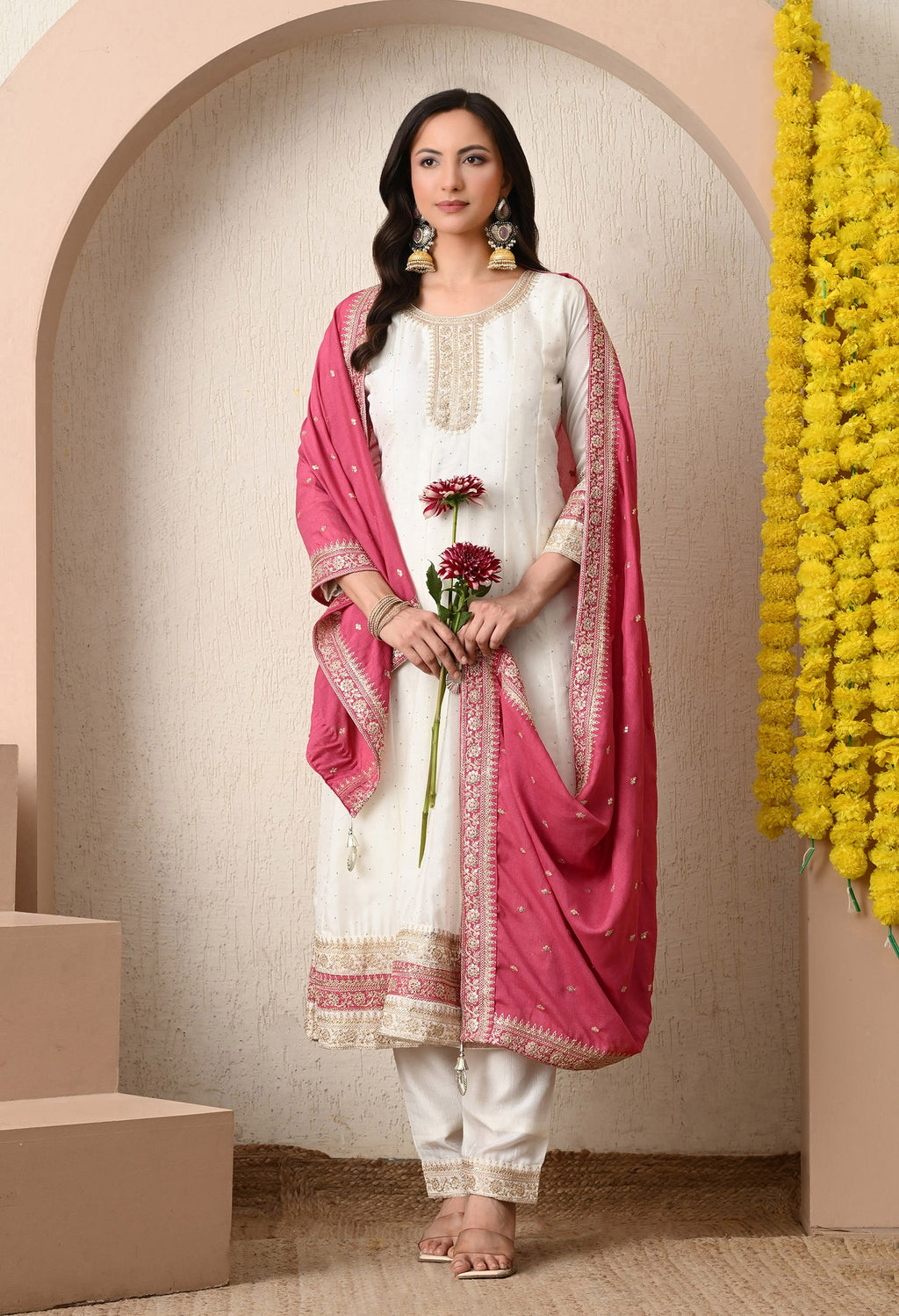 Off-White Embroidered Kurta Set
