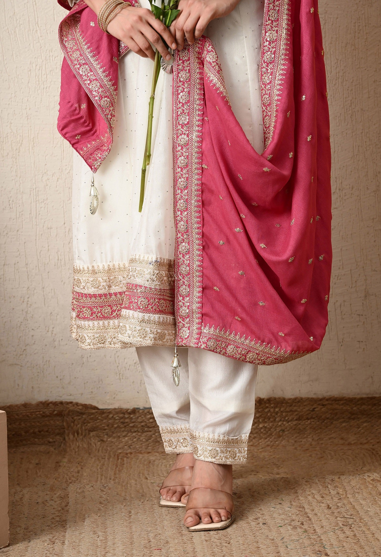 Off-White Embroidered Kurta Set