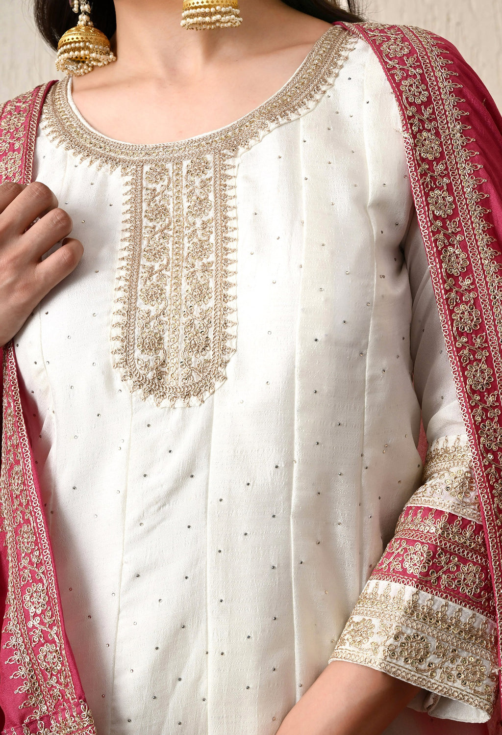 Off-White Embroidered Kurta Set