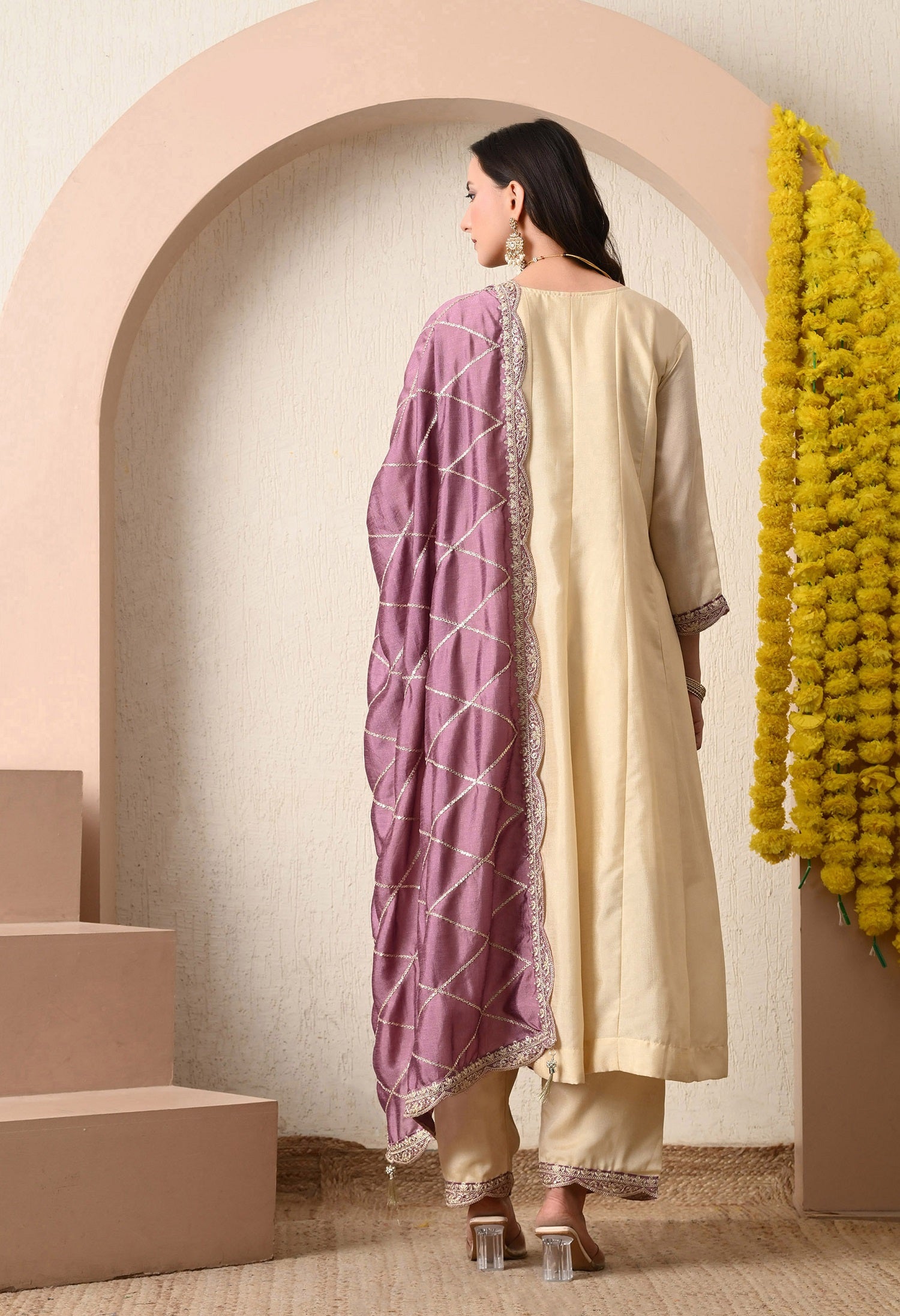 Mauve Embroidered Kurta Set with Dupatta