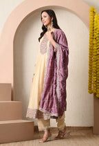 Mauve Embroidered Kurta Set with Dupatta