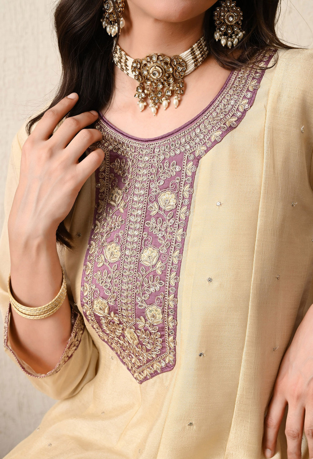 Mauve Embroidered Kurta Set with Dupatta