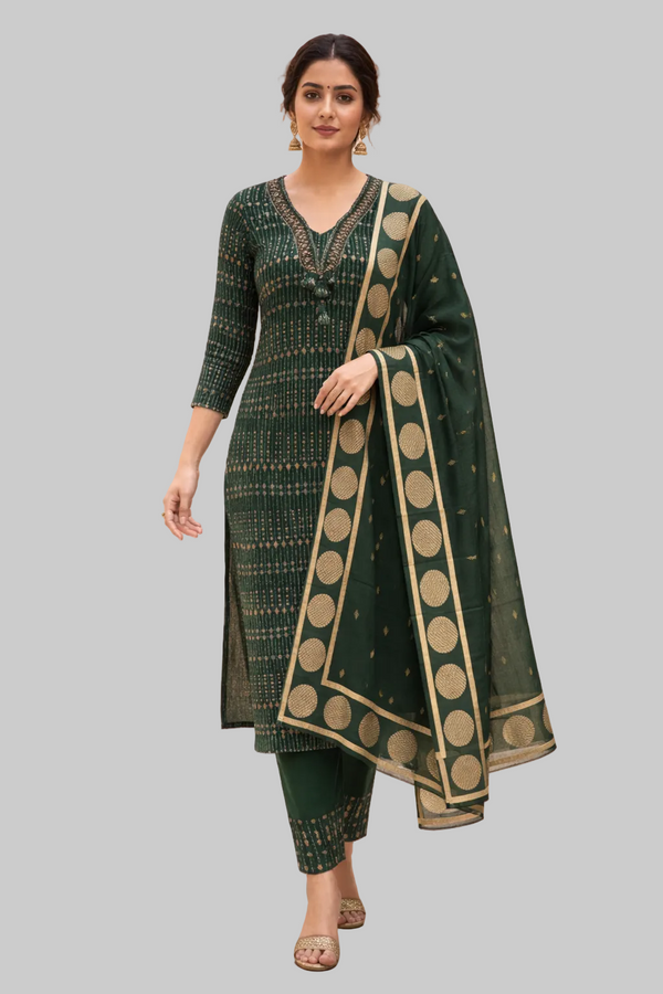 Elegant Prussian Green Cotton Kurta Set
