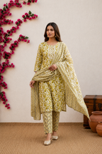 Premium Floral Print Cotton Kurta Pant Set with Dupatta