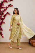 Premium Floral Print Cotton Kurta Pant Set with Dupatta